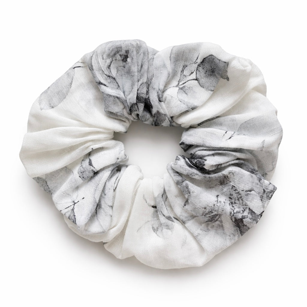 Floral Linen Scrunchie B&W