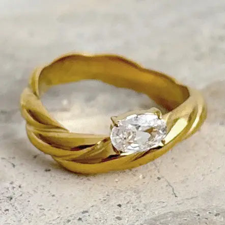 Elodie Oval Crystal 18K Gold Plated Ring