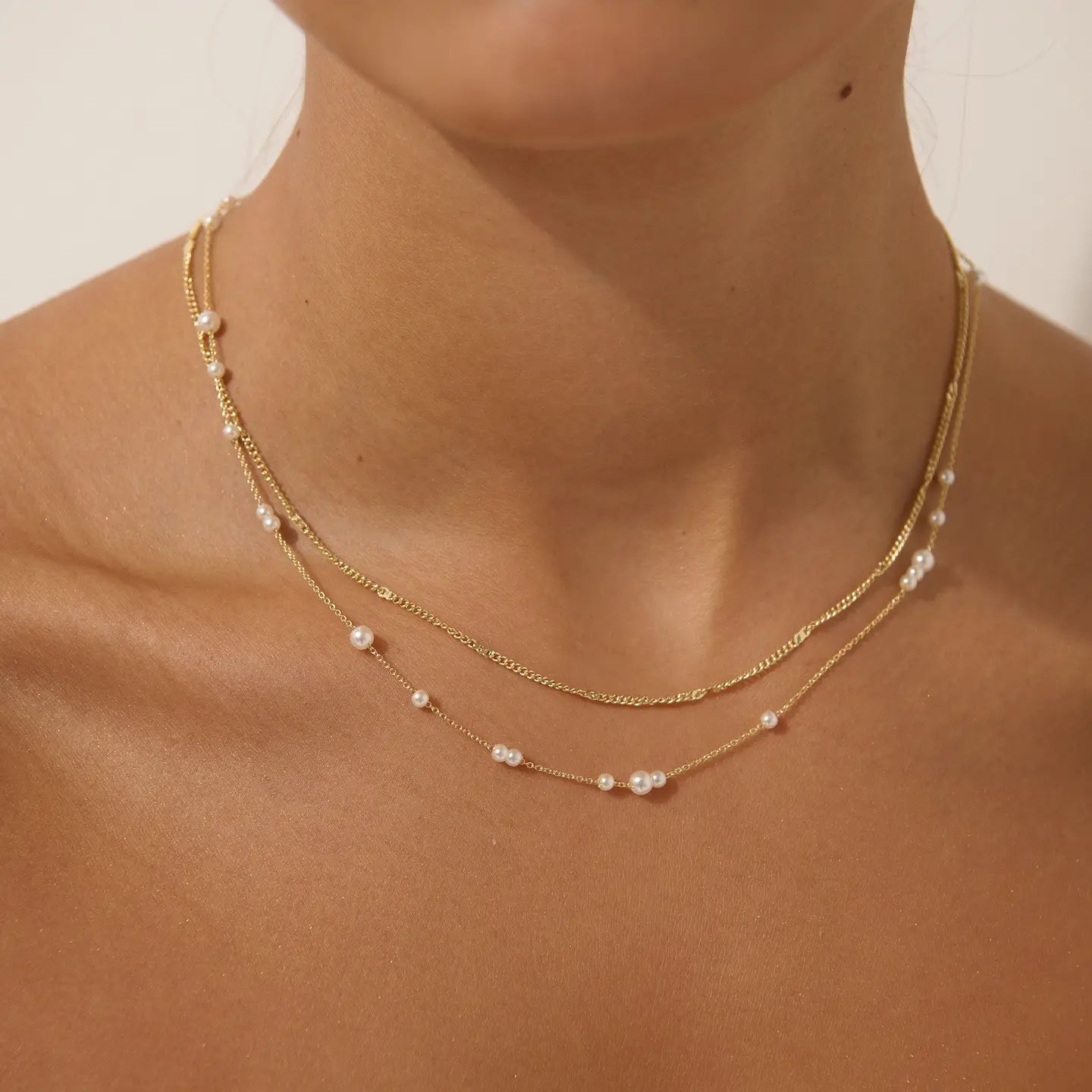 Mini Pearl Layered 18K Gold Plated Necklace
