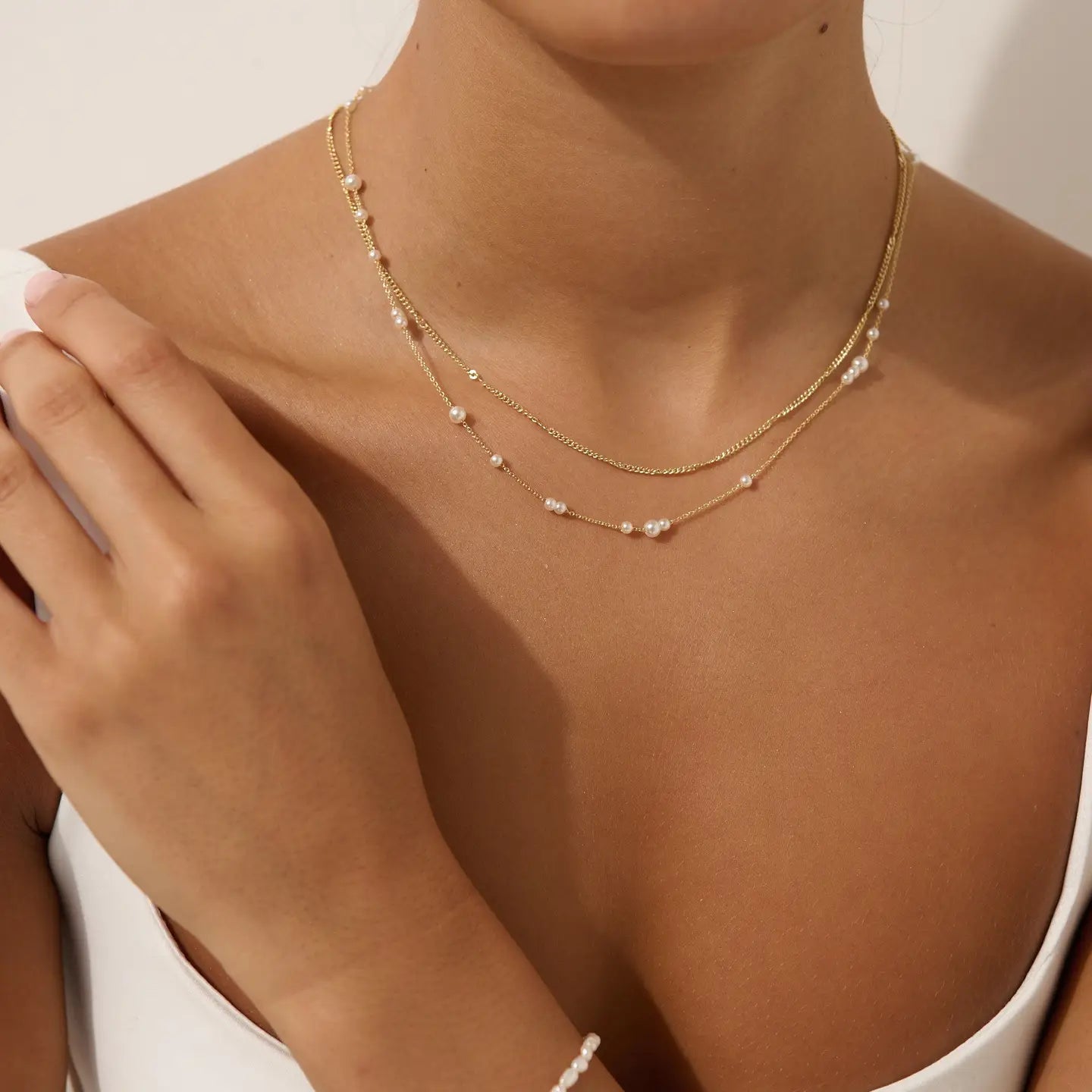 Mini Pearl Layered 18K Gold Plated Necklace