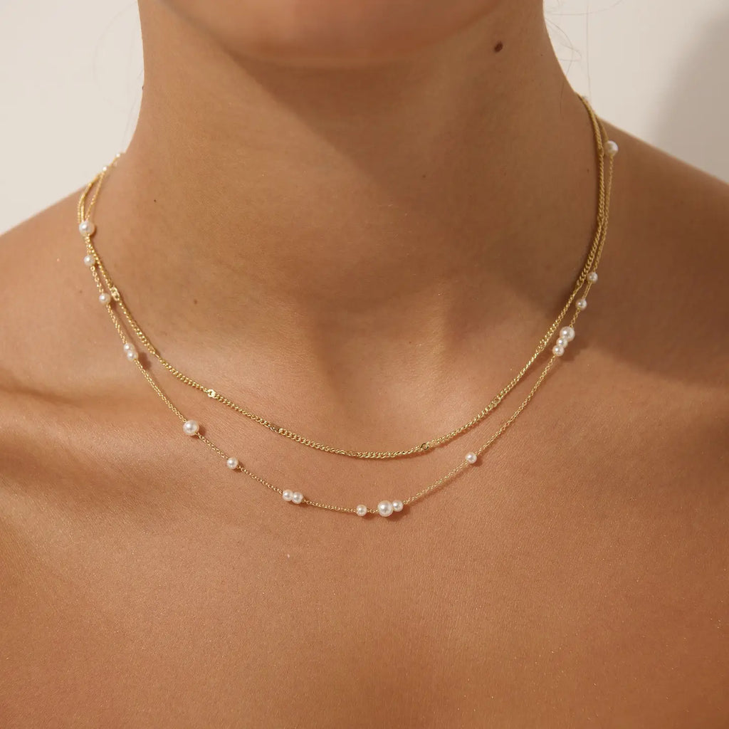 Mini Pearl Layered 18K Gold Plated Necklace